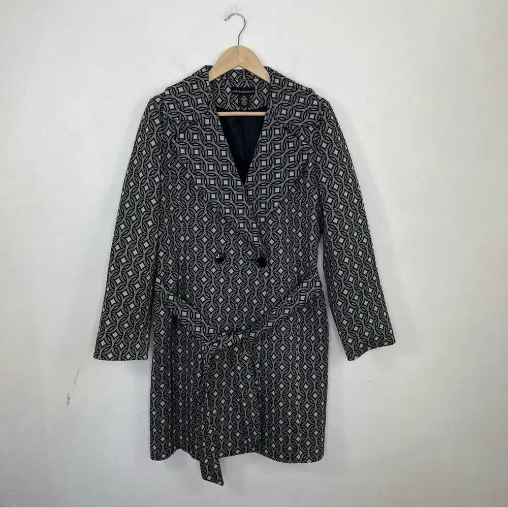 Sofia Cashmere Wool Blend Gray Black Geometric Double Breasted Coat Size Large - Picture 14 of 14